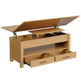 Garvee 4 in 1 Convertible Lift Top Coffee Table with Storage, Adjustable Height, Solid Wood, Hidden Compartments, Converts to Dining Table with 2 Drawers, for Living Room, Wood Color - Wood Color