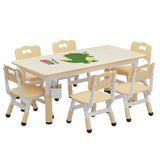 Garvee Kids Table and 6 Chairs Set in Wood Grain Design, Height Adjustable Toddler Table and Chair Set Suitable for Ages 2-10 for Home Daycare Preschool, Natural - Natural