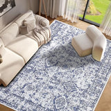 Garvee Washable Rugs 9 x 12 Rug for Living Room Vintage Rug Non Slip Large Area Rug Soft Non Shedding Throw Rugs Stain Resistant Carpet for Bedroom Office Dining Room Nursery Blue/Grey 9'x12' - Blue