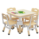 Garvee Kids Table and 4 Chairs Set with Graffiti Desktop, Height Adjustable Toddler Table and Chairs Set, 4 in 1 Activity Table Play Table for Reading, Drawing, Playing, Eating,Beige - Beige