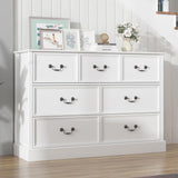 Garvee White 7 Drawers Dresser for Bedroom, Wood Modern Dresser Chest of Drawers Organizer Storage, Rustic Tall Farmhouse Dresser Chest of Drawer for Living Room, Closet, Hallway Children's Room - White
