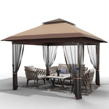 Garvee 12'x12' Pop-up Gazebo Double Roof Outdoor Canopy Tent with Mosquito Netting for Lawn Patio Garden Camping Shelter Khaki - Khaki