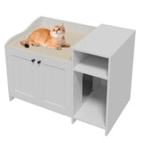Garvee Cat Litter Box Enclosure Furniture Hidden Litter Box Cabinet Indoor Wooden Cat Washroom Pet House Dog Proof Hideaway Side End Table with Storage White 33.9in L x 19.7in W x 24.2in H - White