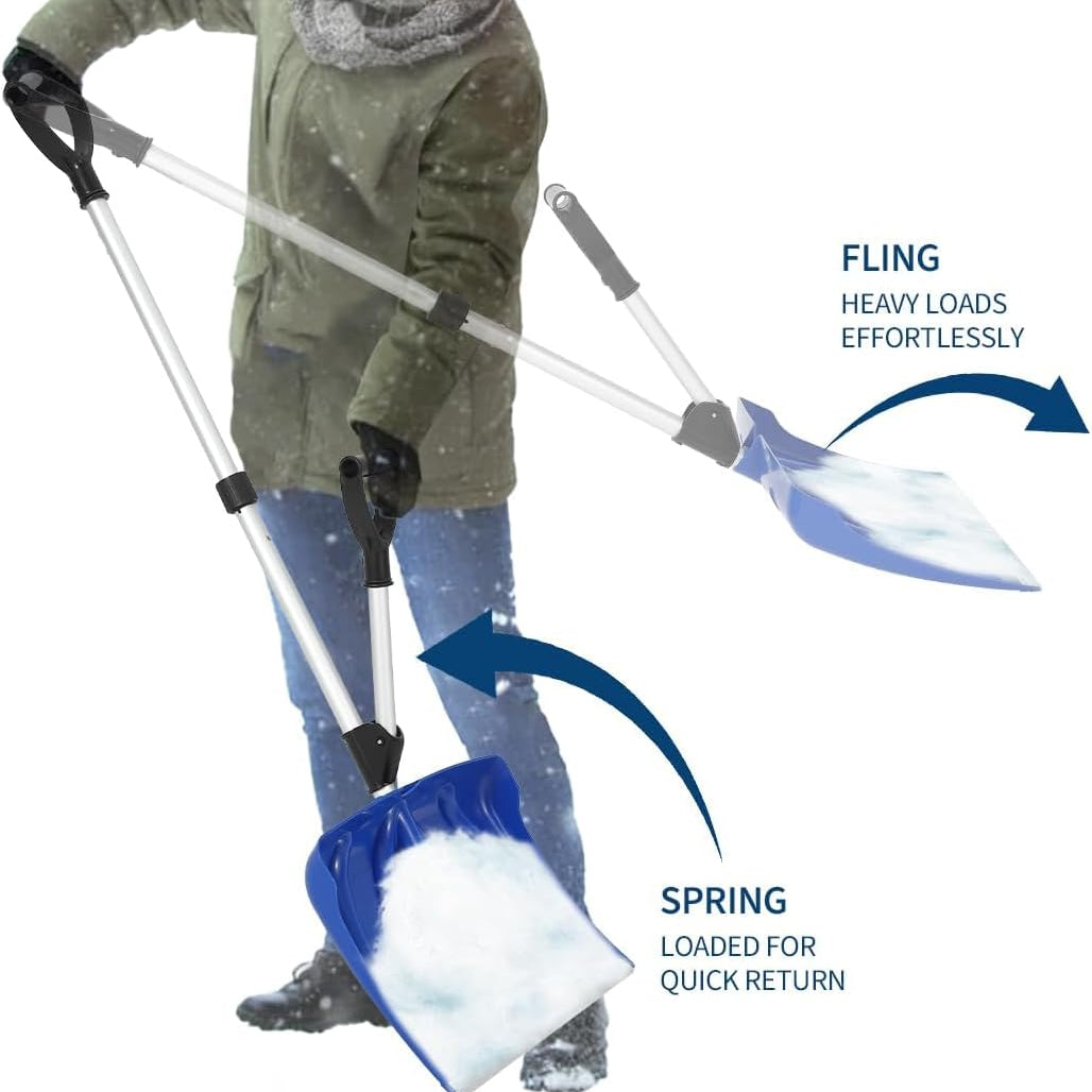 Garvee 17.7"W X 12.6"H Ergonomic Snow Shovel – Aluminum-Edged Blade with Assisted D-Ring Handle – Lightweight Snow Pusher for Patio, Garden, Yard – Blue Shovel with Silver Pole