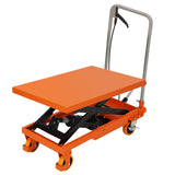 Garvee Hydraulic Lift Truck, 500 Lb Capacity 28.5 Inch Lift Height, Manual Single Scissors Lift Platform, 4 Wheels and Non-Slip Pad, Hydraulic Scissors Truck for Material Handling, Orange - Orange