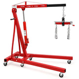 Garvee 2 Ton Folding Hydraulic Engine Hoist with Lever, Folding Engine Shop Crane Hoist Lift, Heavy Cherry Picker with 6 Wheels for Garage, Workshop,Red - Red