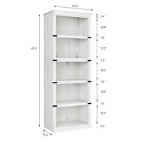 Garvee Farmhouse Bookcase 5 Tiers Tall Wooden 67.4" with Storage, Colonial Molding, MDF Boards, Iron Angle Design, Home Office, Living Room, White