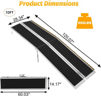 Garvee 10FT Portable Aluminum Wheelchair Ramp for Steps, Non-Skid Surface, Reflective Strips, Foldable, 600 Lbs Capacity, Home and Travel Use