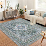 Garvee Washable Oriental Area Rug, 3x5 Vintage Design Printed Floral Carpet, Stain Resistant with Non Slip Rubber Back for Living Room Bedroom Dining Home Office - Green