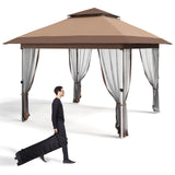 Garvee 11ft*11ft Gazebo Outdoor Canopy Tent with Curtains and 144 Square Shelter for Patio,Backyard Party, with Mosquito Netting, 2-Tiered Vented Top, Khaki - Khaki