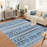 Garvee Geometric Area Rug 3x5 - Machine Washable, Easy-Cleaning, Non-Shedding, Stain Resistant, Non-Slip, Foldable Indoor Mat for Living Room, Bedroom, Kitchen, Entryway, Bathroom, Blue - Blue