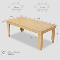 Garvee Farmhouse 71" Wood Rectangular Dining Table with L-Shaped Legs Suitable for 6-8 People for Dining Room, Natural