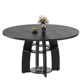 Garvee 47 in Round Dining Table with Storage Shelf & Adjustable Feet for Dining Room, Black, Modern Wood Circle, 4-6 Seating - Black