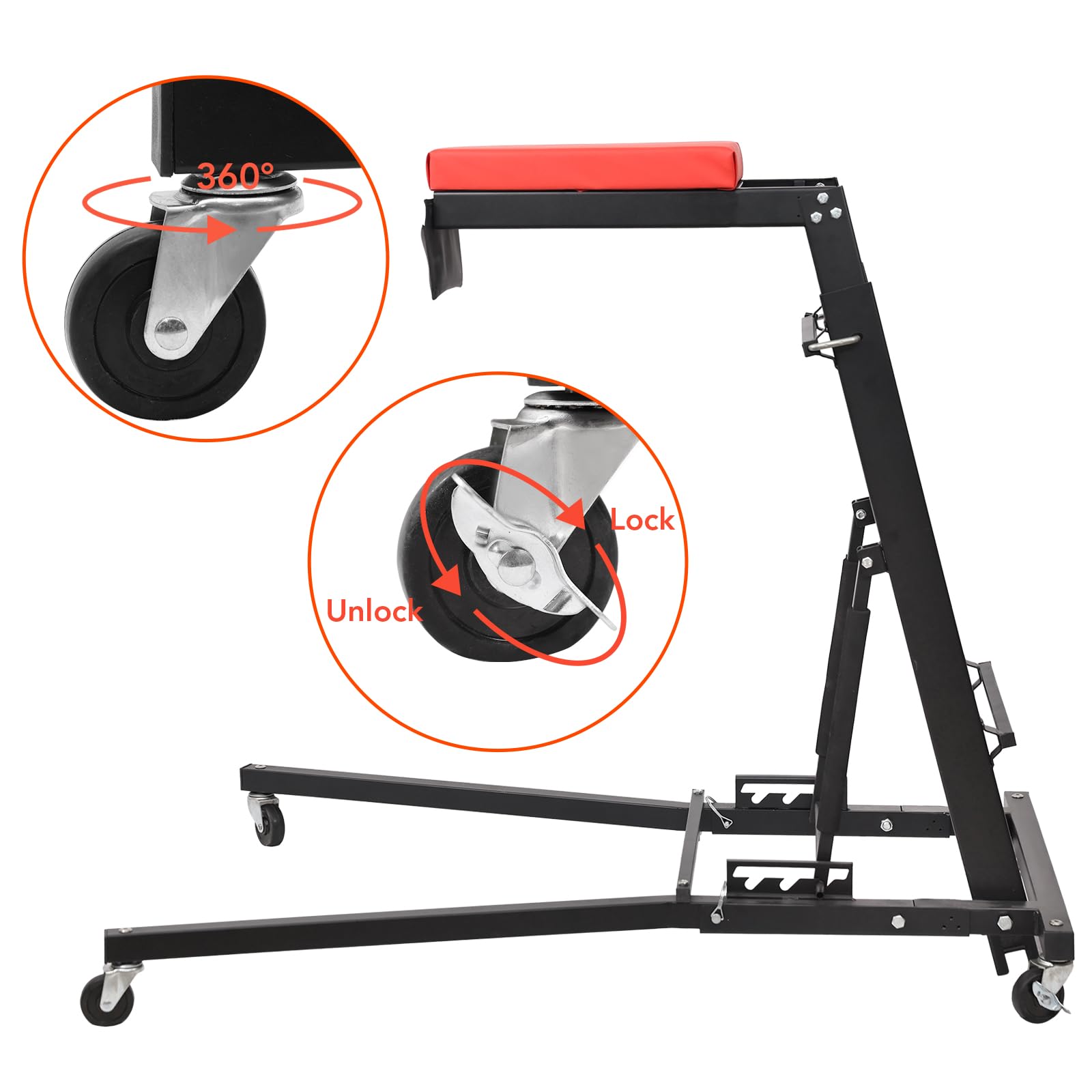 Garvee Heavy-Duty Topside Creeper | 400 LBS Capacity & Adjustable Height (47.7"-65.2"), Padded Deck with 4 Swivel Casters for Auto Repair and Maintenance , Black