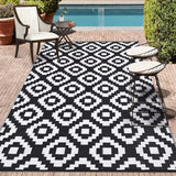 Garvee Outdoor Black & White 9x18 Rug Waterproof Reversible Plastic Straw Camping Carpet Large Area Rugs Mats for RV Backyard Patio Deck Picnic Camping Beach Trailer, Outdoor Modern Area Rugs - Black & White