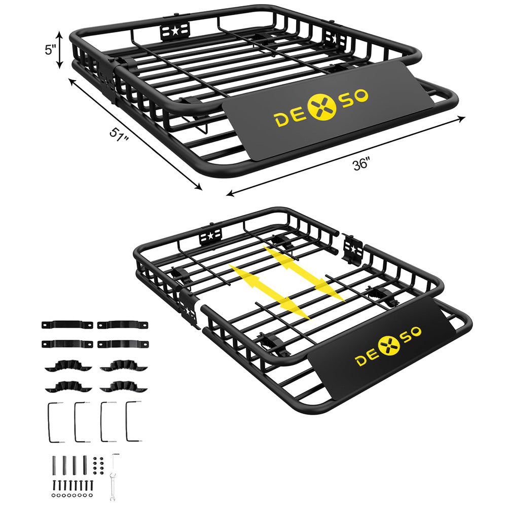 Garvee 51" x 36" x 5" Universal Roof Rack Carrier Basket, 200 Lbs Capacity, Heavy Duty, Black, SUVs, Trucks, Vehicles