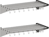 Garvee 2 Pack 12" x 24" Stainless Steel Wall Mount Shelf NSF Certified with 10 S Hooks Metal Multifunctional Storage Rack with Backplash for Hanging Pots, Pans,cookware in Home and - 