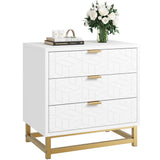 Garvee White 3 Drawer Dresser, Large Dresser for Bedroom, Wood Dresser with 3 Large Drawers, Modern Dressers with Gold Metal Handles for Living Room, Hallway, Entryway - White