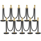 Garvee 10PCS Stanchion Posts Queue with Black Velvet Rope, Crowd Control Barriers for Events, 5 ft Black Carpet Ropes, Gold & Black