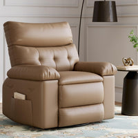 Garvee Oversized Manual Recliner, Breathable Leather Pushback Recliner Chair, Single Lazy Sofa Chair with Two Cup Holders and Side Pocket, Living Room Recliner, Tan