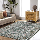 Garvee 8x10 Living Room Rug Machine Washable Area Rug Throw Oriental Indoor Carpet Retro Area Rug Vintage Rug for Bedroom Kitchen Nursery Home Office - Gray Green