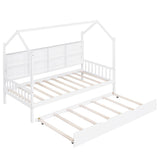 Garvee Solid Wooden Twin Size House Bed With Trundle Storage Shelves For Kids Bedroom White One Size