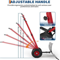 Garvee Snow Shovel 29x14in Heavy-Duty Carbon Steel 5-Position Angled Blade Adjustable Handle Wheels for Driveway Sidewalk