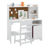 Garvee Kids Desk and Chair Set, Wooden Children Study Desk for Kids with Hutch Storage Cabinet, Student Writing Table Computer Workstation for Kids Bedroom & Study Room, White