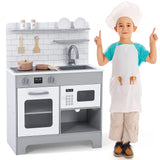 Garvee Kids Kitchen Playset, Wooden Chef Pretend Play Set with Cookware Accessories, Wooden Cookware Pretend with Microwave, Oven, Sink, Real Lights & Sounds