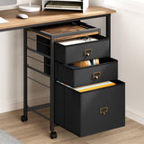 Garvee Mobile 3-Drawer File Cabinet with Wheels, Metal Frame, MDF Top, Fits Letter/A4, Rustic Black, Home Office Storage - Black
