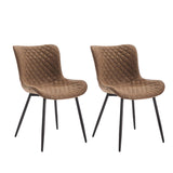 Garvee Upholstered Dining Chairs Set of 2, Mid Century Modern Armless Kitchen Chair with Faux Leather & Back & Metal Legs, for Dining Room, Bedroom, Reception Waiting Room - Brown-diamond