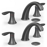 Garvee Bathroom Sink Faucet, Faucet for Bathroom Sink, Widespread Matte Black Bathroom Faucet 3 Hole with Stainless Steel Pop Up Drain and cUPC Lead-Free Hose - (Matte Black 2 Packs) - Matte Black - PPA
