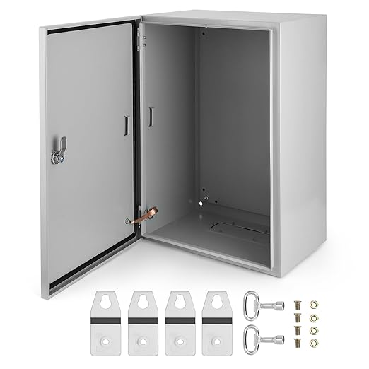 Garvee Junction Box, Steel Electrical Box 24x16x12", NEMA 4X Electrical Enclosure Box IP66 Waterproof & Dustproof, Universal Electrical Project Box with Lock & Mounting Plate