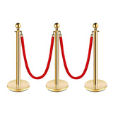 Garvee Stanchion Post with Velvet Rope, VIP Queue Pole Barrier, Gold 3-Pack for Red Carpet Events, 5FT Red Velvet Rope, Elegant Gold Color - Gold
