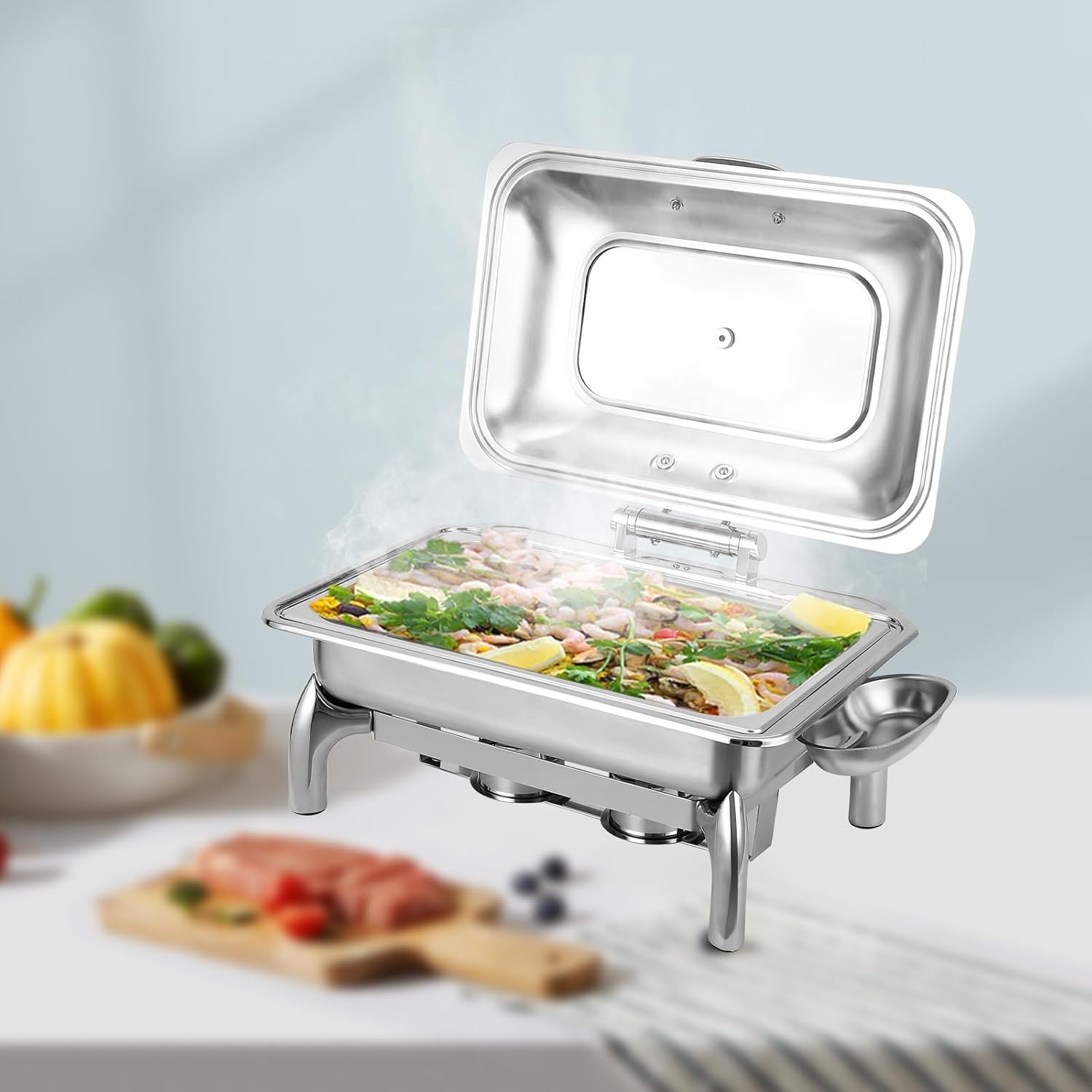 Garvee 9 Quart Roll Top Chafing Dish Buffet Set, Full Pan Chafer, Rectangle Hydraulic Pressure Stainless Steel Set, for Wedding, Parties, Banquet, Catering Event, 1 Pack