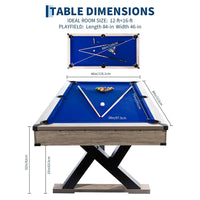 Garvee 7.4 ft Pool Table Heavy Duty X-Shape Metal Legs Complete Set for Home Game Room Blue Cloth