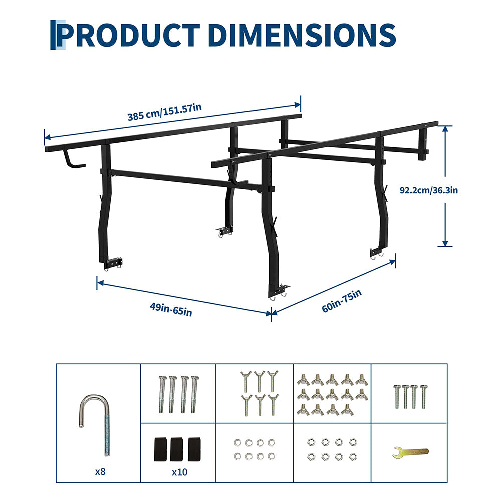 Garvee 1000 LBS Steel Truck Ladder Rack Adjustable For Pickup Truck Bed 49-64 Inches Width, Black