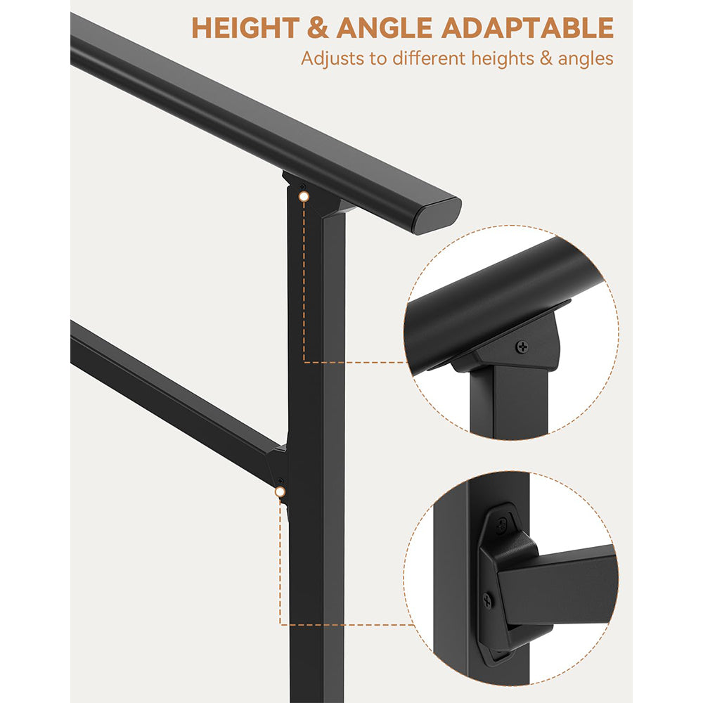 Garvee Hand Rails for Outdoor Steps, Metal Stair Railing Handrail, 2 Steps, Black, Adjustable Height & Angle, Weather-Resistant