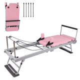 Garvee Pink Pilates Reformer Machine Foldable Pilates Equipment for Home Gym Workout 77.5" Pink