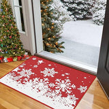 Garvee Christmas Doormat Holiday Door Mat Winter Snowflakes Xmas Indoor/Outdoor Welcome Mat Outdoor Indoor Entrance Floor Door Mat Front Porch for Home Decoration, 17x29 Inch - Christmas Snowflakes|Red