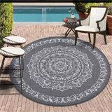 Garvee Outdoor Grey & White 6' Round Rug for Patios Reversible Patio Rug Plastic Straw Rug Waterproof Lightweight Rug for Backyard, Picnic, Beach, Camping - Gray & White