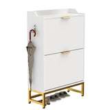 Garvee Shoe Storage Cabinet with 2 Flip Drawers, Adjustable Shelves, Metal Legs, Freestanding Wood Narrow Shoe Rack Cabinet for Entryway, Hallway, White - White