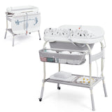 Garvee Baby Bathtub with Changing Table, Garvee Removable Bath Tub Unit w/Soft Cushion, Temperature Display, Infant Diaper Dresser Station w/Wheels, Waterproof Pad, Baby Bathtub with Stand for Newborn, Gray