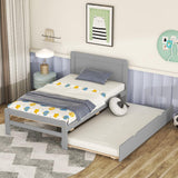 Garvee Modern Twin Size Platform Bed Frame with Trundle Solid Wood Slats No Box Spring Needed for Bedroom Guest Room Grey