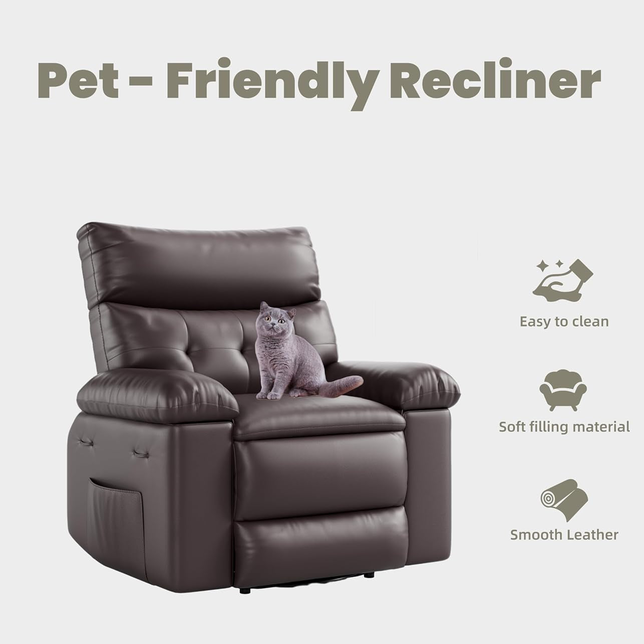 Garvee Oversized Wide Massage Recliner Chair, PU Leather Large Manual Recliner for Adults, Ultimate Comfort Lazy Boy with 1.5X Sponge Filling and Easy Recline Mechanism for Relaxation, Coffee