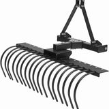 Garvee 50" Landscape Rake 3-Point Hitch CAT-0 CAT-1 Tractor 360° Rotation Replaceable Spring Steel Tines Quick Mount Carbon Steel Frame for Brush Clearing - Black