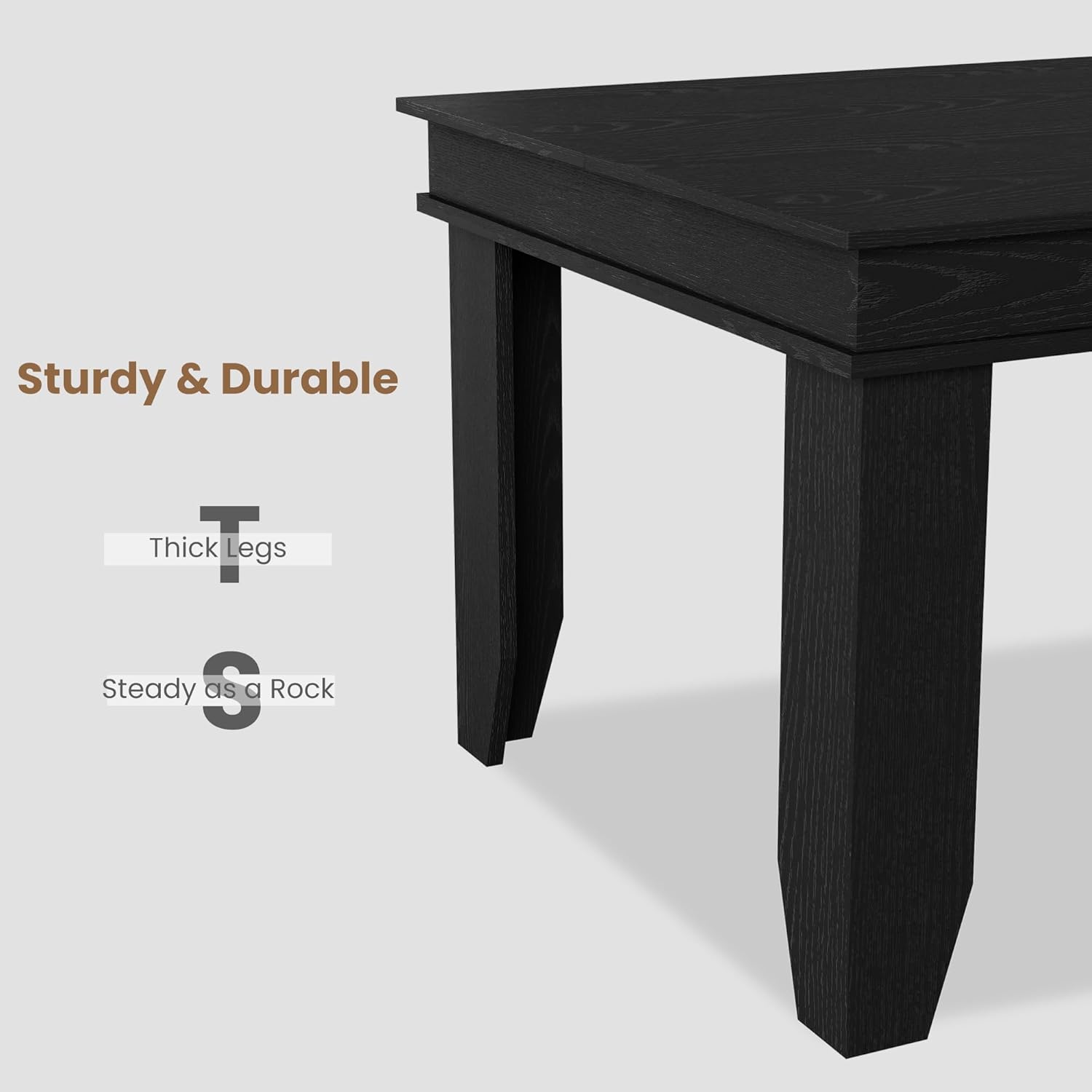 Garvee Farmhouse 71" Wood Rectangular Dining Table with L-Shaped Legs Suitable for 6-8 People for Dining Room, Black