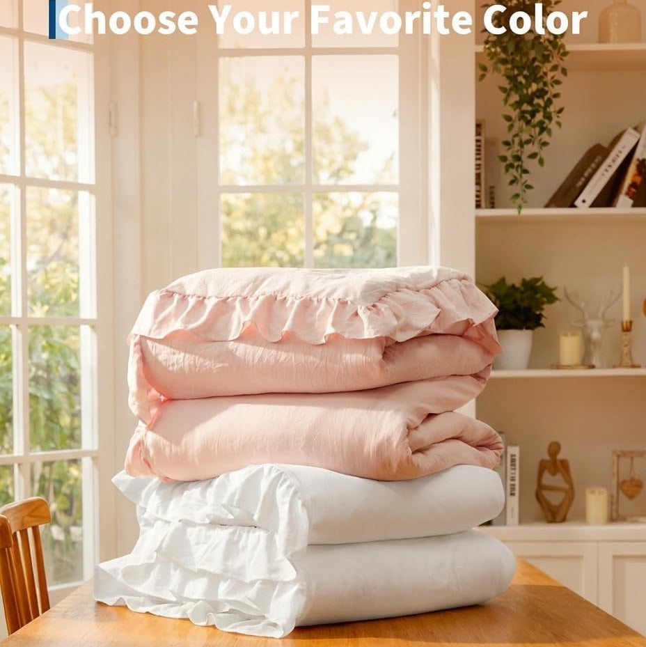 Garvee Heated Comforter Blanket Queen Size, Dual-zone Heating, Ruffle Electric Quilt with Wireless LCD Controller, Fast Heating & Overheat Protection, ETL Certified, Machine Washable, Pink, 90"x90"