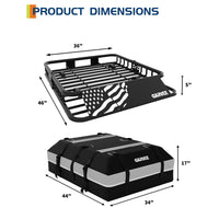Garvee 46" x 36" x5" Universal Roof Rack Basket With Waterproof Luggage Bag and Combination Lock For SUVs Trucks Vehicles Black