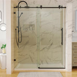 Garvee Shower Doors 60 in. W x 74 in. H Easy Slide Rollers Sliding Shower Door with Stainless Steel Handle 5/16 in. Clear Transparent Glass